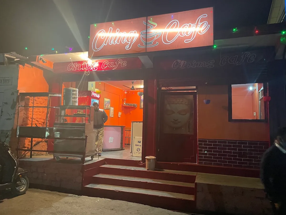 Ching Cafe neon sign at night
